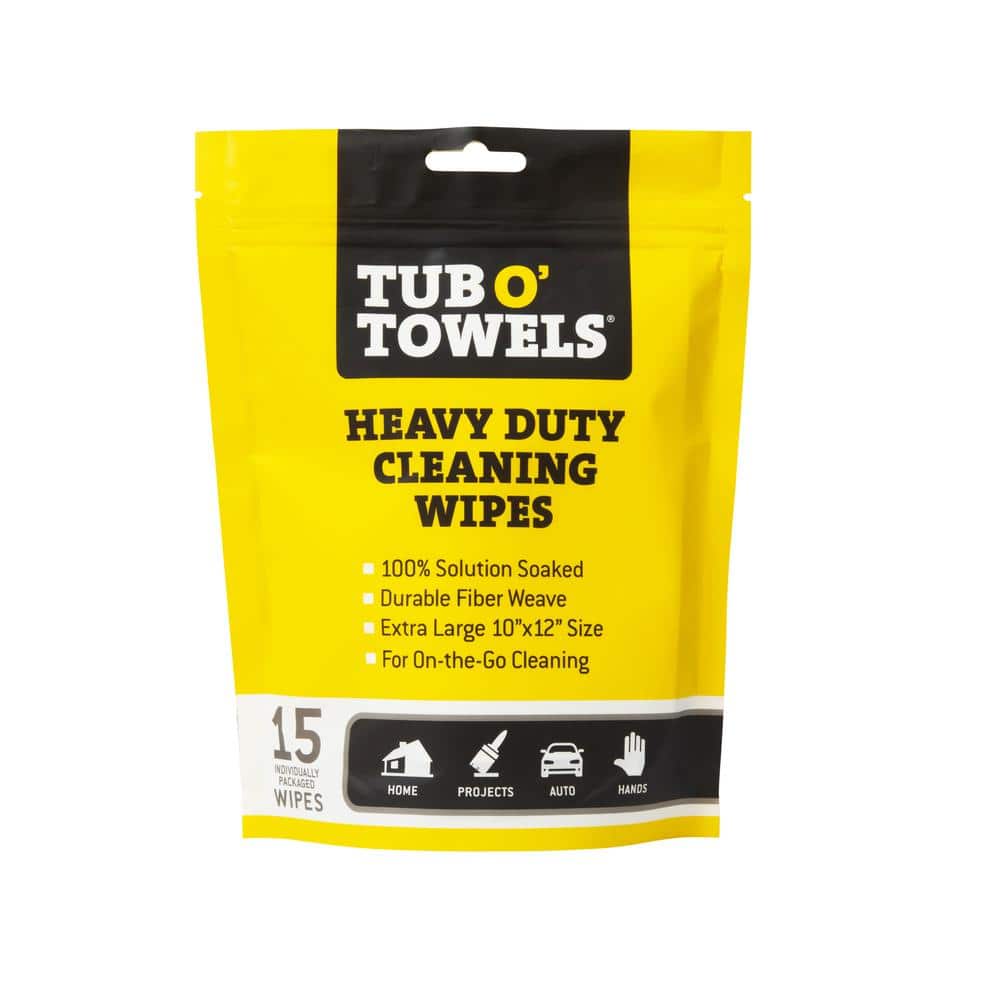 Tub O' Towels Heavy-Duty Cleaning Wipes, Individually Wrapped, 15