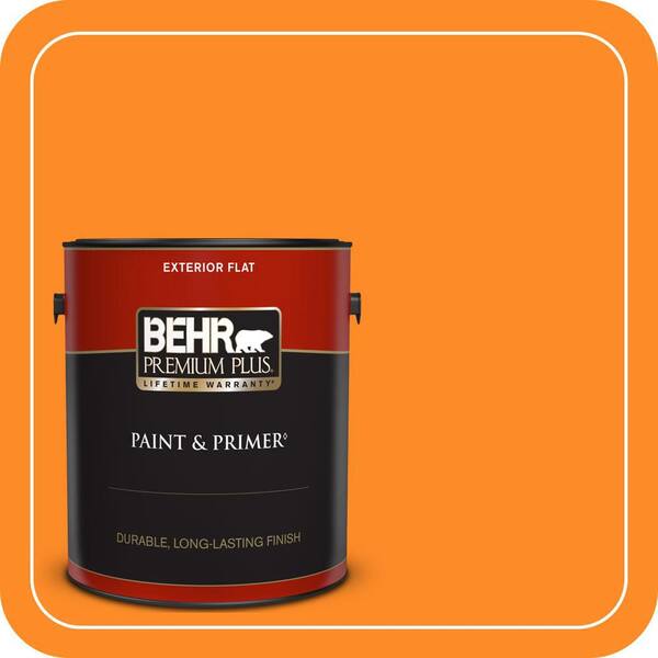 BEHR PREMIUM PLUS 1 gal. #S-G-280 Mango Madness Flat Exterior Paint & Primer