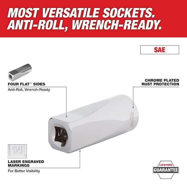 Milwaukee - 3/8 in. SAE and Metric Low Profile 6-Point Sockets with FOUR FLAT Sides (20-Piece)