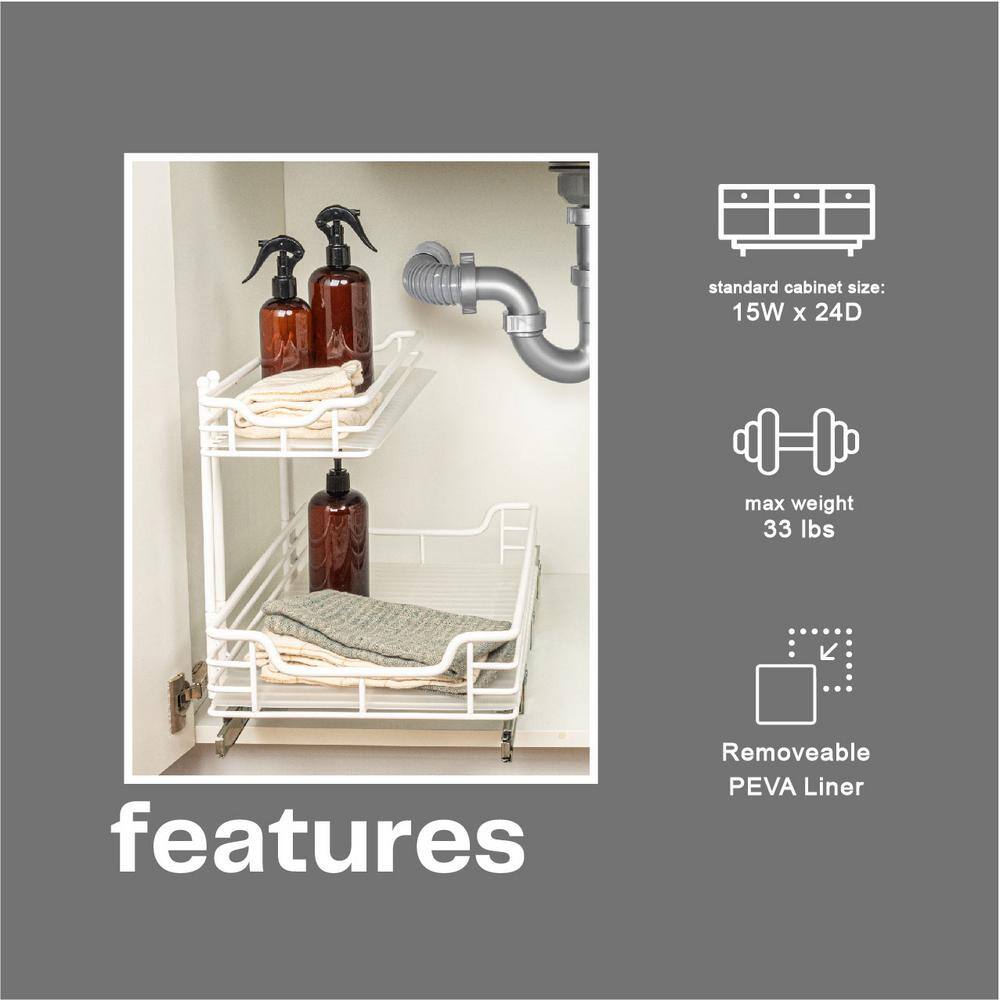 White Powder-Coated Steel 2-Tier Pull-Out Storage Organizer