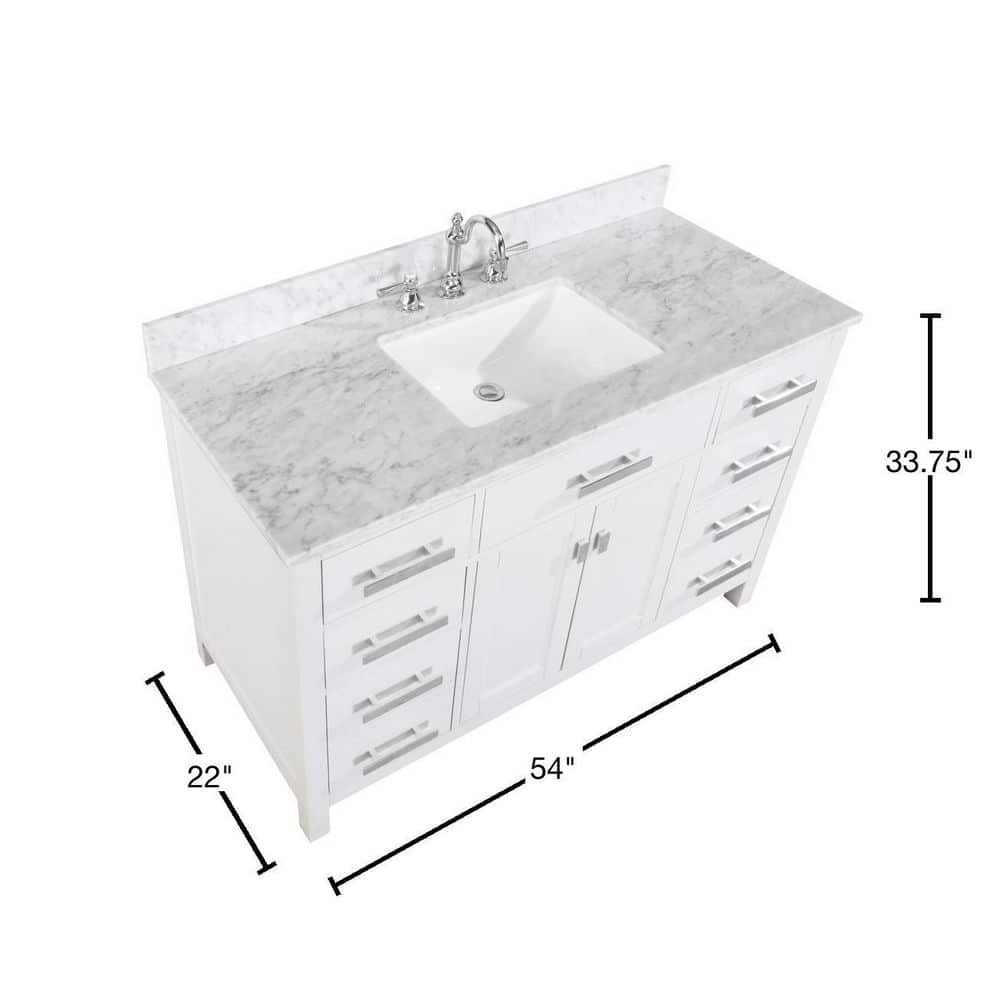 Valentino 54" White Birch Single Sink Vanity with Marble Top