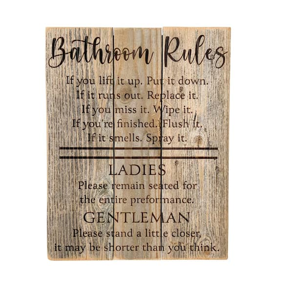 Del Hutson Designs Bathroom Rules Reclaimed Wood Decorative Sign