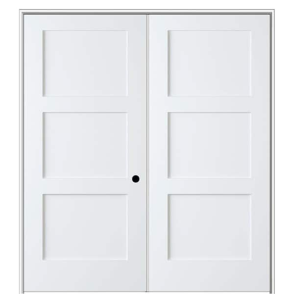 MMI Door Shaker Flat Panel 48 in. x 80 in. Left Hand Solid Core Primed Composite Double Prehung French Door with 4-9/16 in. Jamb