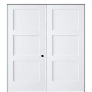 Shaker Flat Panel 48 in. x 80 in. Left Hand Solid Core Primed Composite Double Prehung French Door with 6-9/16 in. Jamb