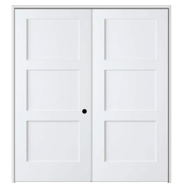 MMI Door Shaker Flat Panel 64 in. x 80 in. Left Hand Solid Core Primed Composite Double Prehung French Door with 4-9/16 in. Jamb