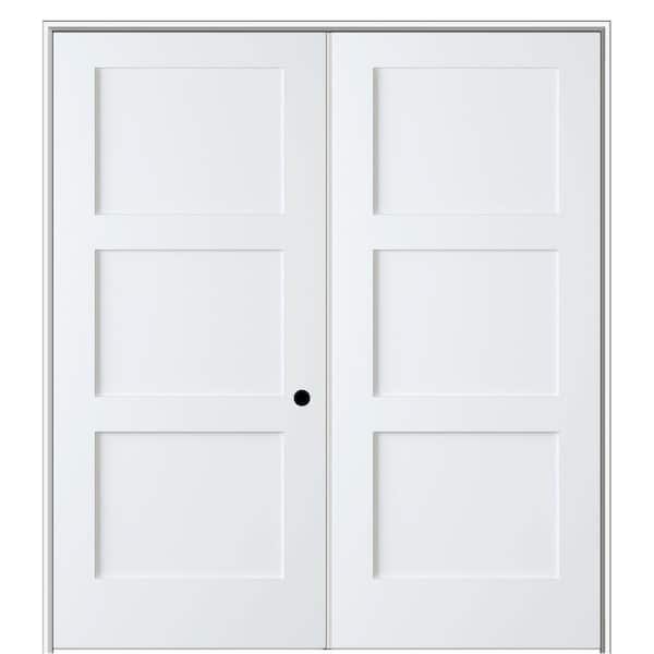 MMI DOOR Shaker Flat Panel 72 in. x 80 in. Left Hand Solid Core Primed Composite Double Prehung French Door with 4-9/16 in. Jamb