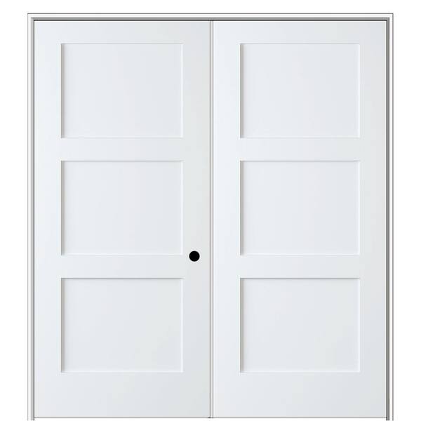 MMI DOOR Shaker Flat Panel 72 in. x 80 in. Left Hand Solid Core Primed Composite Double Prehung French Door with 6-9/16 in. Jamb