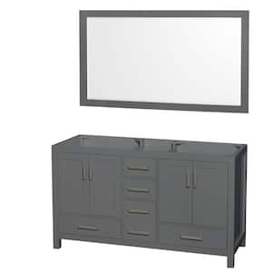 Sheffield 59 in. W x 21.5 in. D x 34.25 in. H Double Bath Vanity Cabinet without Top in Dark Gray with 58" Mirror
