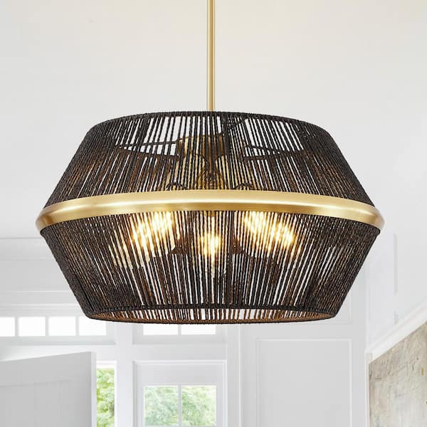 Magic Home 5-Light Black Woven Rope Cage Chandelier with E26 Bulb (No Bulbs Included）