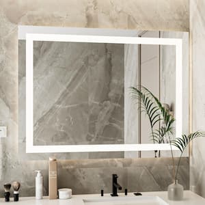 32 in. W x 40 in. H Sliver Vanity Mirror Frameless Rectangular Smart Touchable Anti-Fog LED Light Bathroom Wall 3-Color