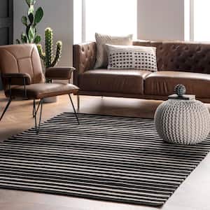 Reese Striped Black 8 ft. x 10 ft. Wool Indoor Area Rug