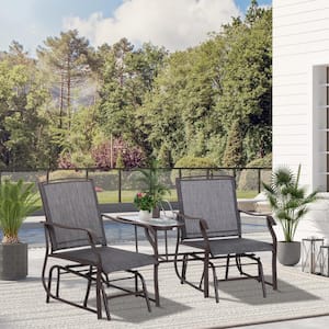 Steel Outdoor Glider Chairs with Coffee Table, Patio 2-Seat Rocking Chair Swing Loveseat with Breathable Sling