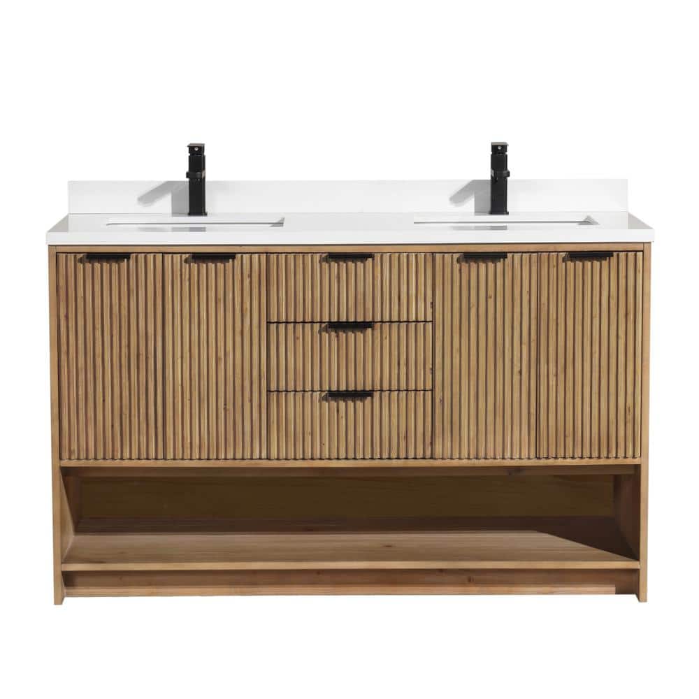 San Diego 55" Weathered Fir Double Sink Freestanding Vanity