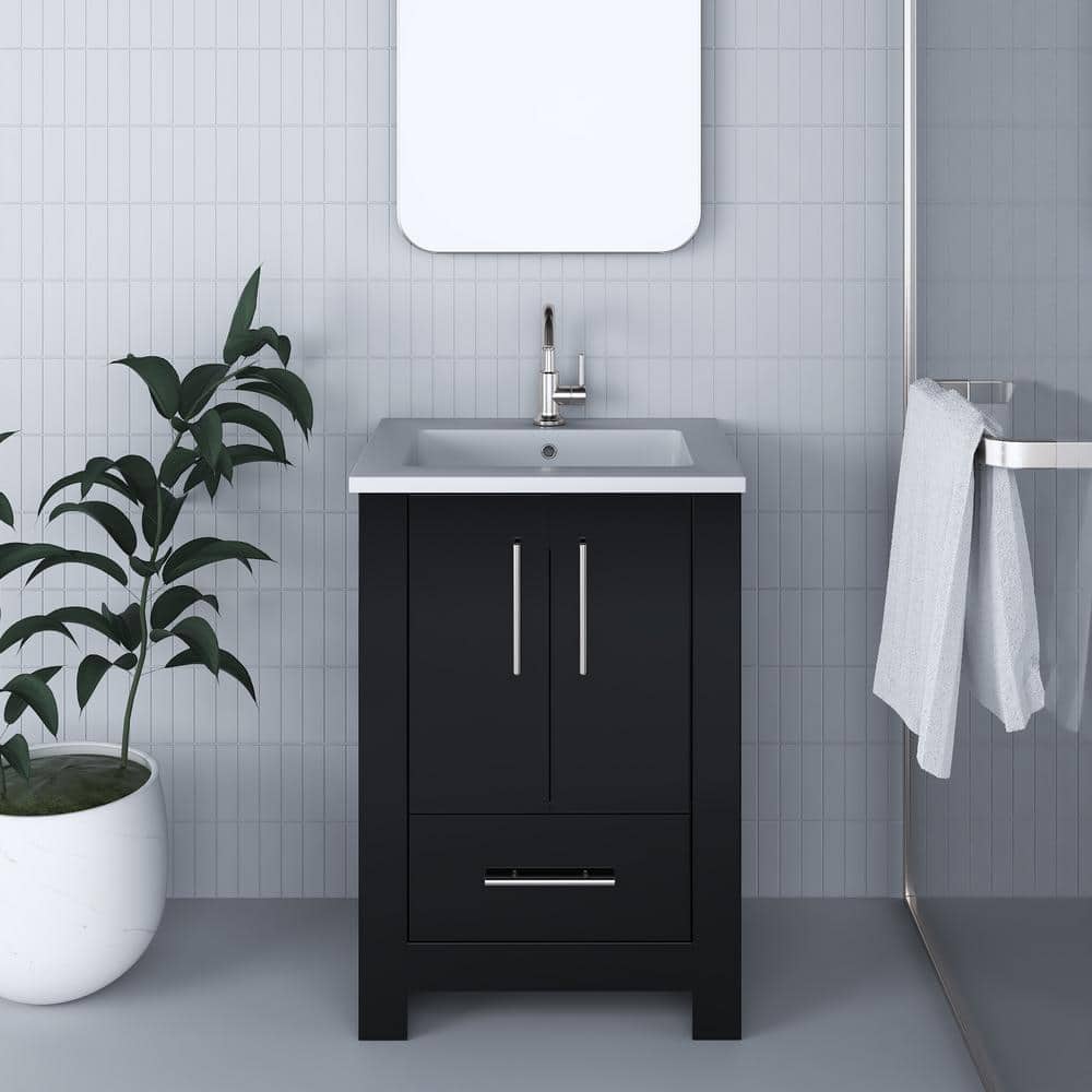 Boston 24 in. W x 20 in. D x 35 in. H Bathroom Vanity Side Cabinet in Glossy Black with White Acrylic Top price history on PriceWatchPro