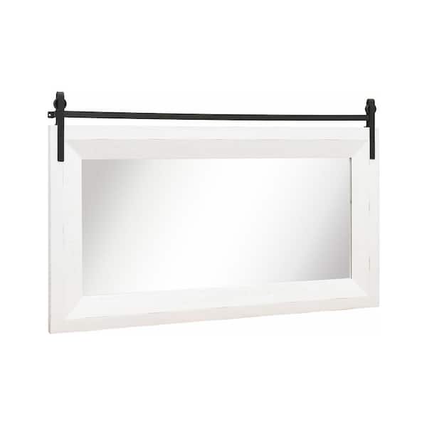 Wonline 40 in. W x 25 in. H Rectangular Wood Framed Beveled Edge Wall Mount Bathroom Vanity Mirror in White