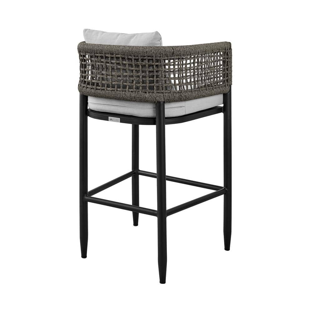 Felicia Black Aluminum Outdoor Counter Chair with Gray Cushions