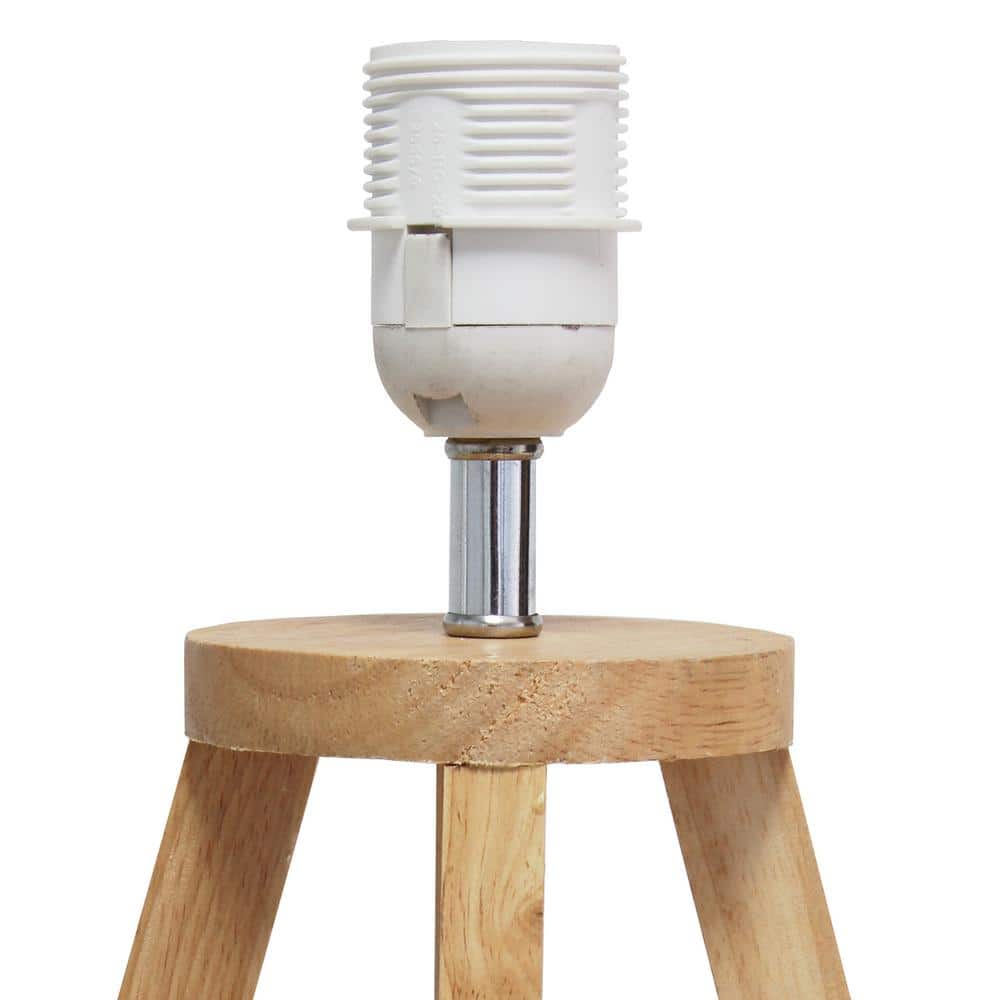 Natural Wood Tripod Nightstand Lamp with Black Barrel Shade