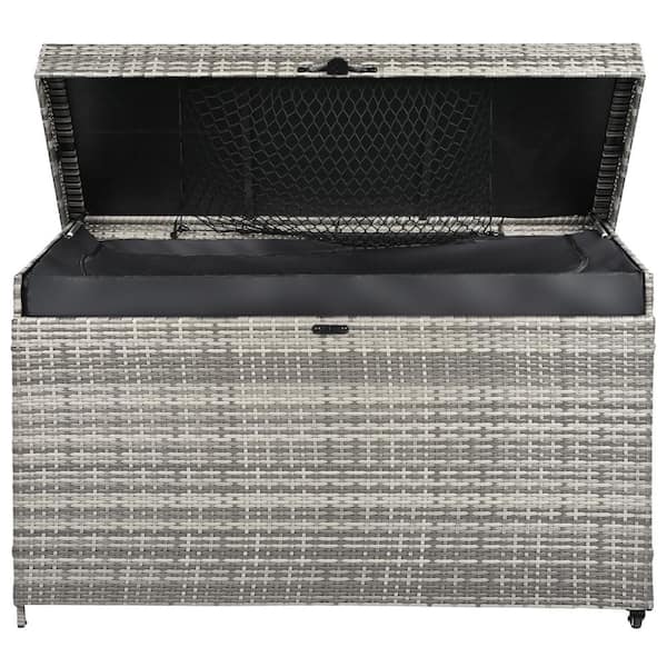 Oyezvary 200 Gal. Gray Rattan Deck Box with Wheels All-Weather Outdoor Storage Box Wicker Storage Bin and Galvanized Steel Frame