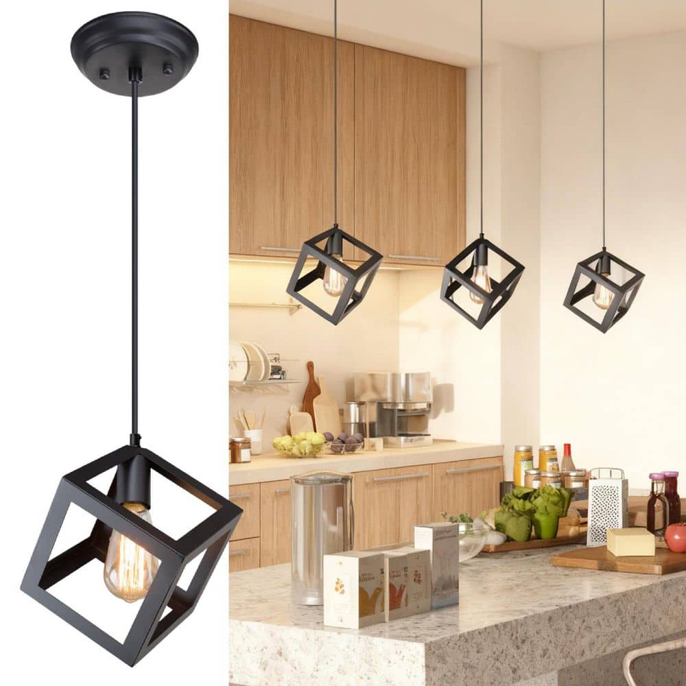 Modern Black Square Cage Pendant Light DIY 1-Light Industrial Cube Hanging Chandelier for Kitchen Island Bedroom Hallway price history on PriceWatchPro