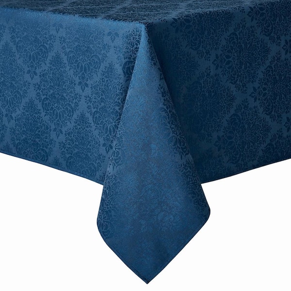 TOWN & COUNTRY LIVING Lexington 160 in. W x 70 in. L Navy Blue Damask Cotton Blend Tablecloth