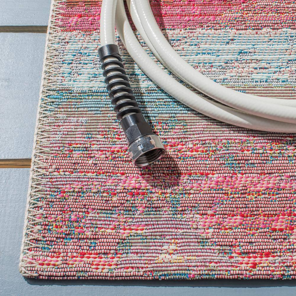 Layla Barbados Light Blue & Pink 8'x10' Synthetic Outdoor Rug