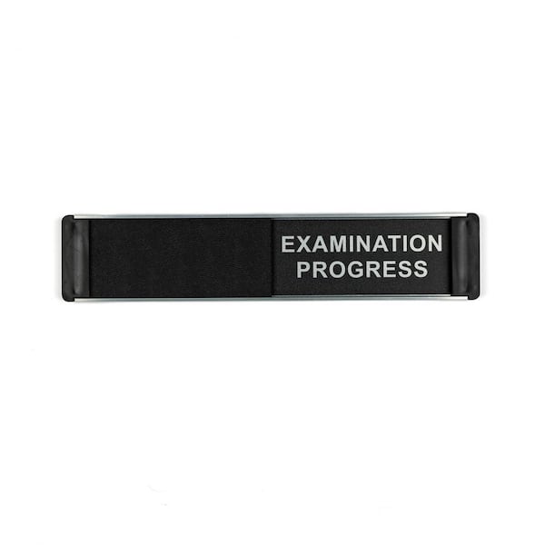 SECO Meeting Room Sign Examination in Progress Sliding Aluminum, Wall Decor Signs, 2 in. x 10 in. 8 oz. Black and Silver