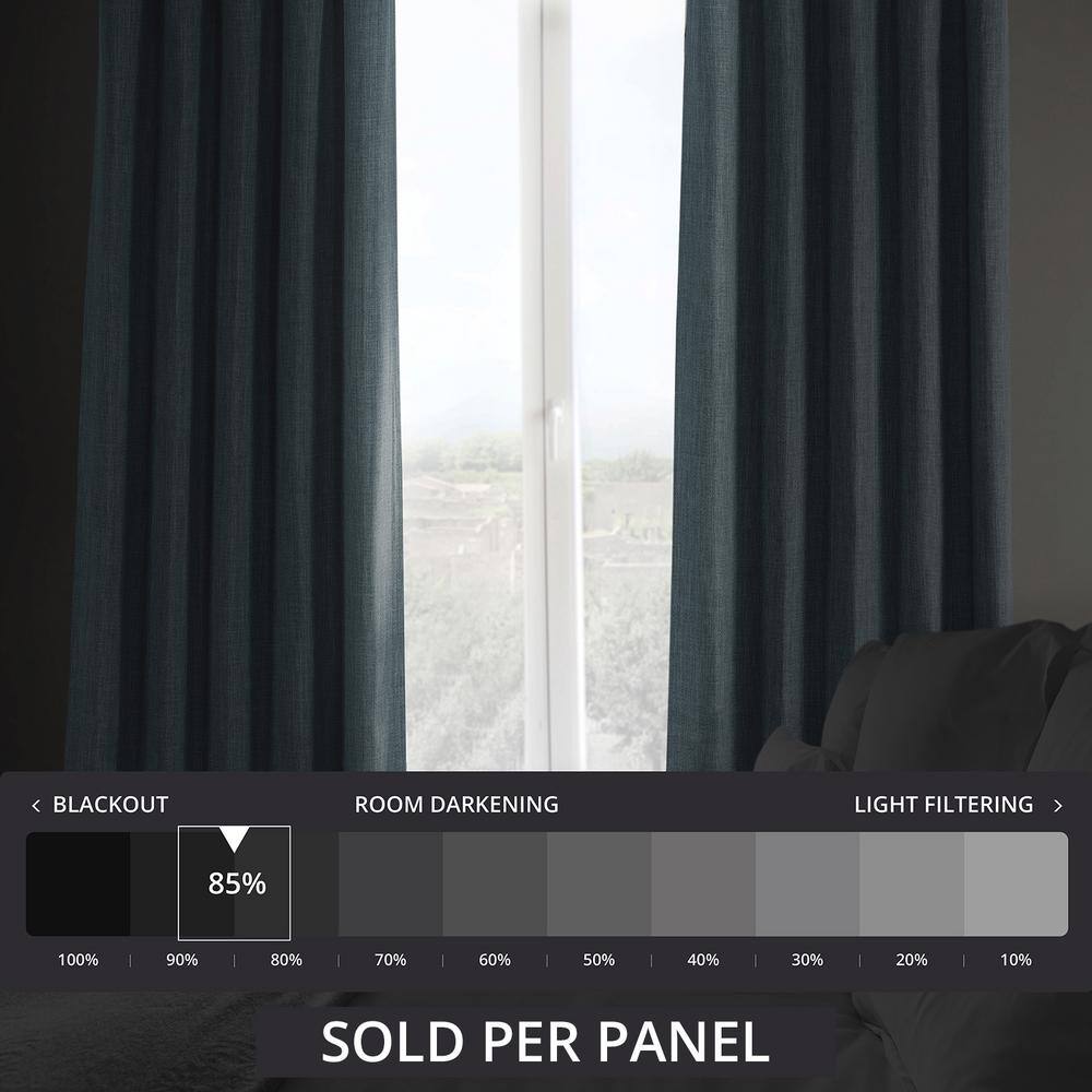Reverie Blue Faux Linen Room Darkening Curtains 84 Inches