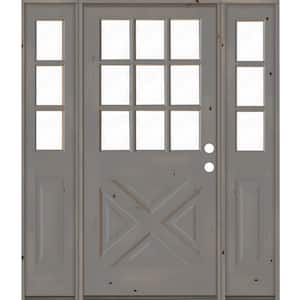 60 in. x 80 in. Knotty Alder 2 Panel Left-Hand/Inswing Clear Glass Grey Stain Wood Prehung Front Door w/Double Sidelite