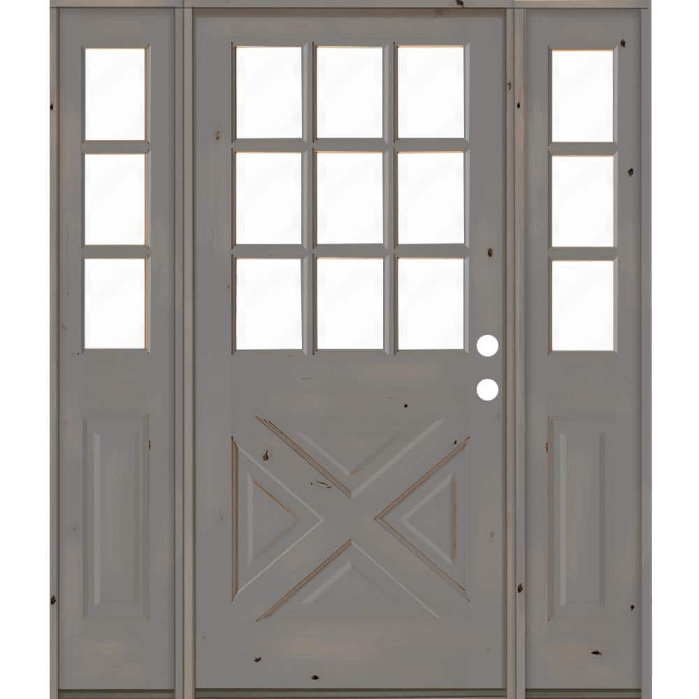64 in. x 80 in. Knotty Alder 2 Panel Left-Hand/Inswing Clear Glass Grey Stain Wood Prehung Front Door w/Double Sidelite price history on PriceWatchPro