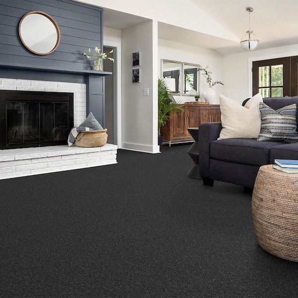 Watercolors II - Gun Metal - Gray 15 ft. 38.4 oz. Polyester Texture Installed Carpet