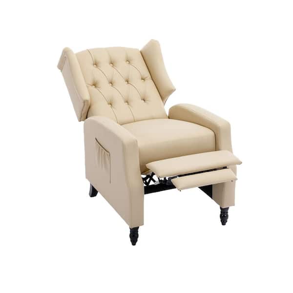 HOMEFUN Modern Camel PU Leather Upholstered Wingback Recliner Chair with Side Pocket