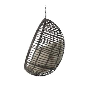 Multi-Brown Steel Egg-Shaped Outdoor Patio Swing with Khaki Cushion