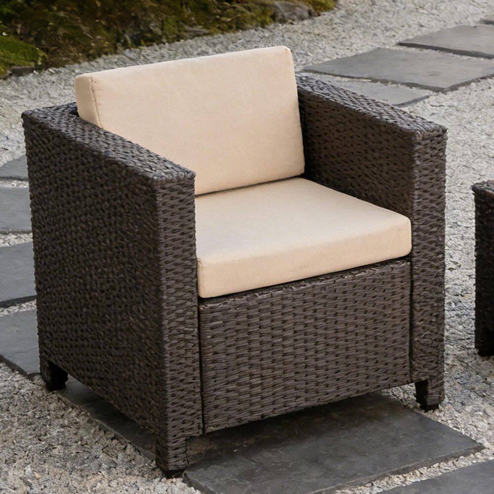 Brown Rattan Outdoor Lounge Chair with Beige Cushions (1-Pack) price history on PriceWatchPro