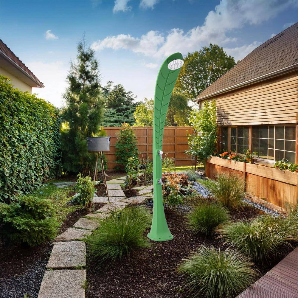 Green Leaf Solar Heated Outdoor Shower with Cold Water Faucet
