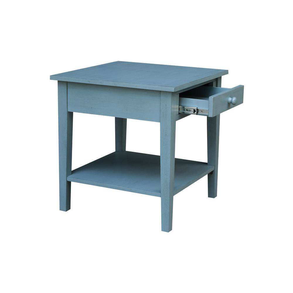 Antique Rubbed Ocean Blue Solid Wood End Table with Storage