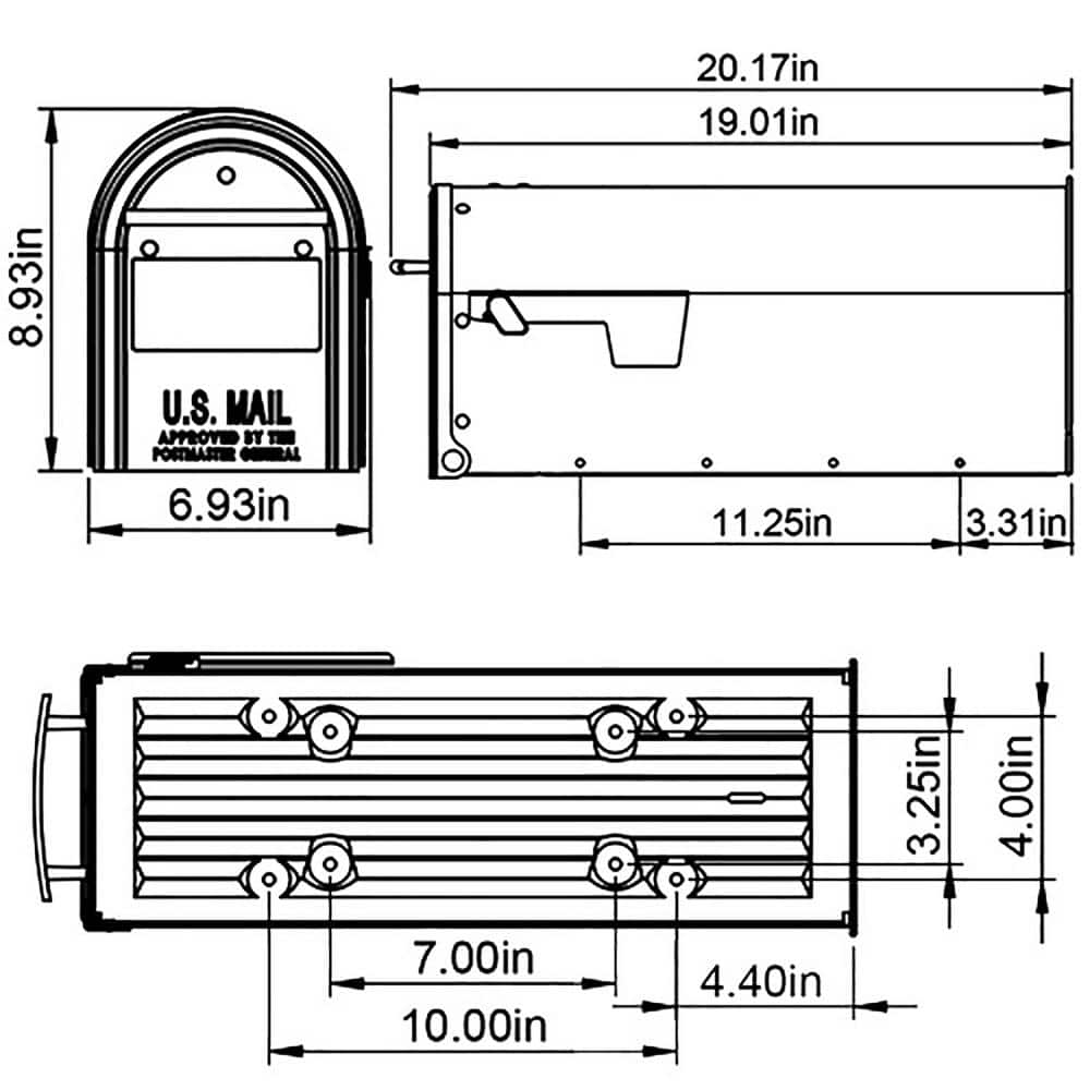 Franklin Medium Black Steel Post Mount Mailbox with Nickel Accents