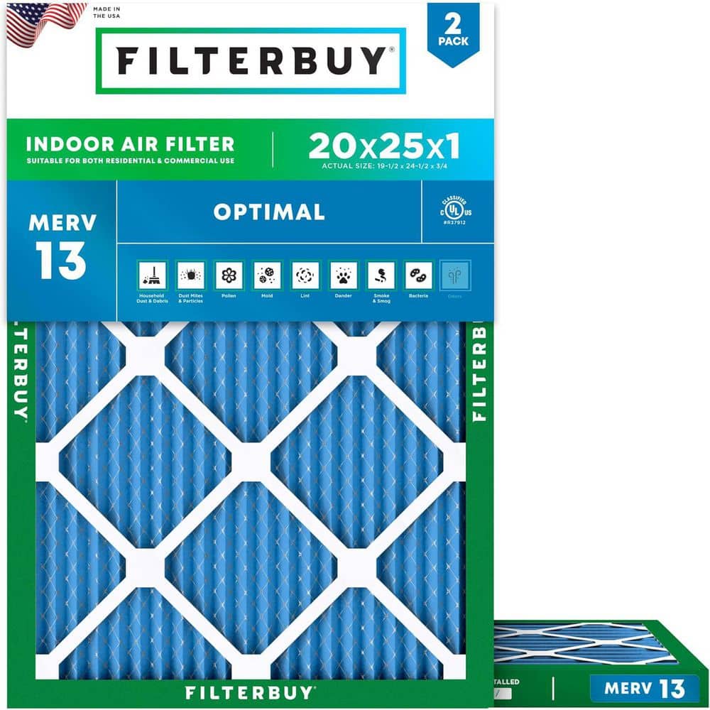 Filterbuy 20 in. x 25 in. x 1 in. MERV 13 (FPR 10) Health Defense Pleated HVAC AC Furnace Air Filters Replacement (2-Pack) AFB20x25x1M13pk2