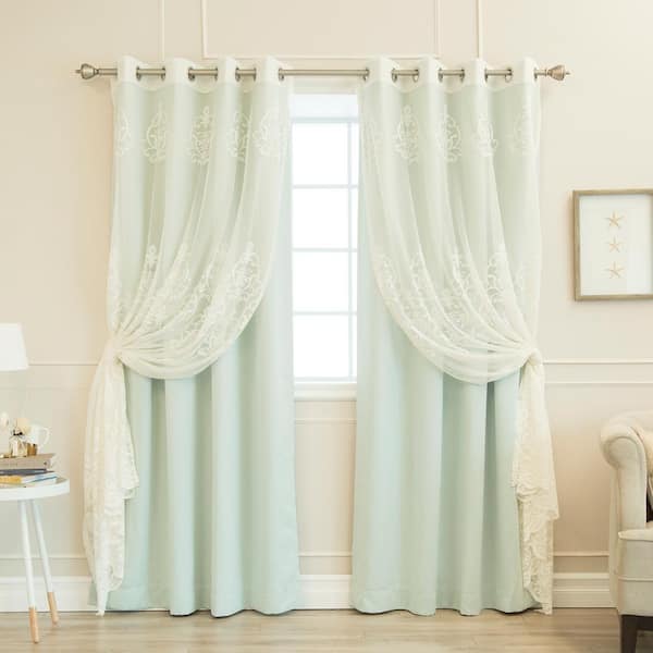 Best Home Fashion Mint Solid Grommet Sheer Curtain - 52 in. W x 84 in. L (Set of 2)