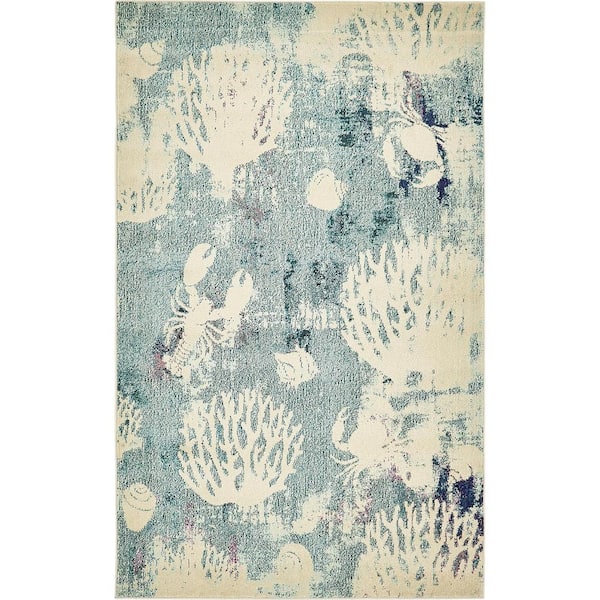 Positano Seashell Light Blue 5' 0 x 8' 0 Area Rug