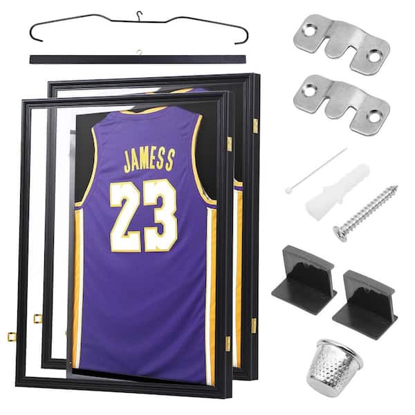 MUKE Black 24 in. x 32 in. Jersey Frame Display Case, Acrylic Glass Shadow Box with and Hanger 2-Pack