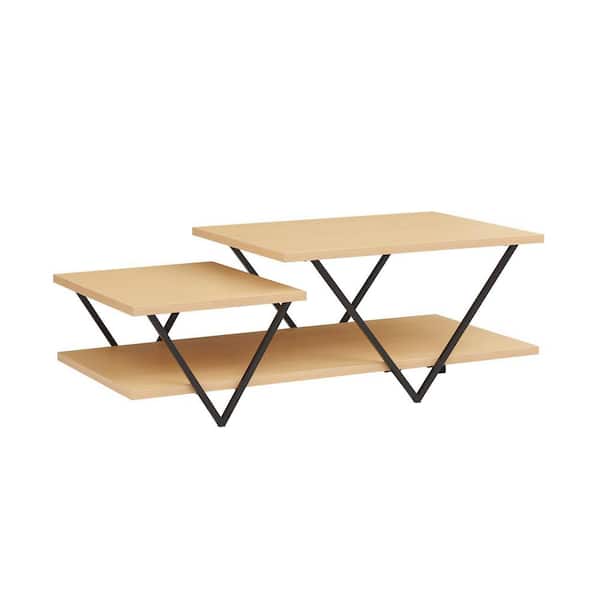 THE URBAN PORT 23.25 in. Brown and Black Rectangle Wood Coffee Table with Bottom Shelf and Metal Legs