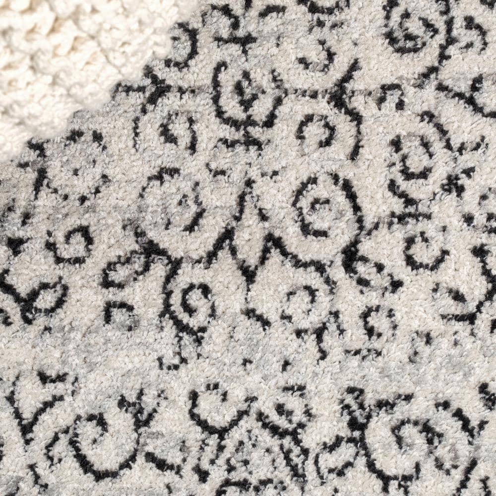 Gray and Black Rectangular Synthetic Medallion Area Rug