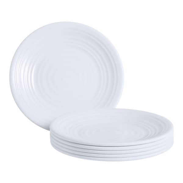 StyleWell Taryn Melamine Salad Plates in Ribbed Solid White (Set of 6)