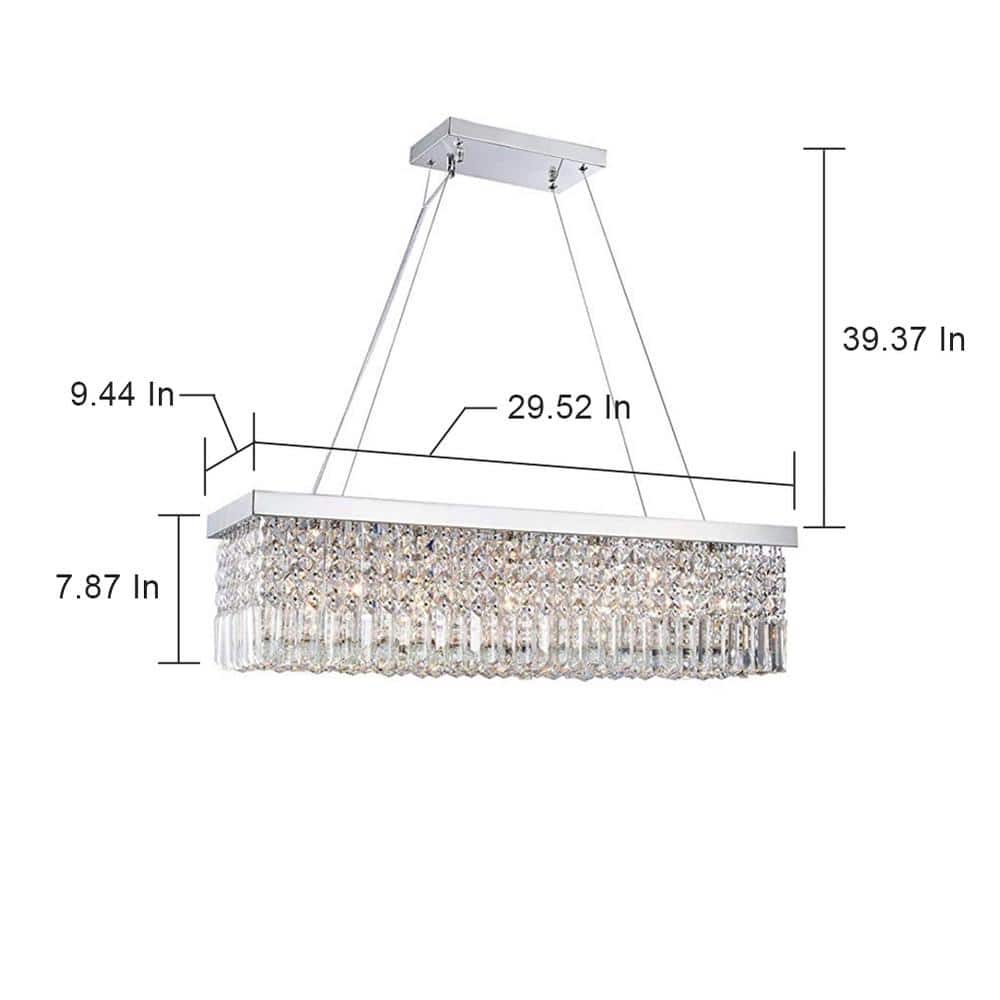 Modern Rectangular Chrome & Crystal Chandelier with Adjustable Height