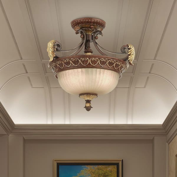 AVIANCE LIGHTING Chaumont 2 Light Verona Bronze with Aged Gold Leaf Accents Convertible Inverted Pendant/Ceiling Mount