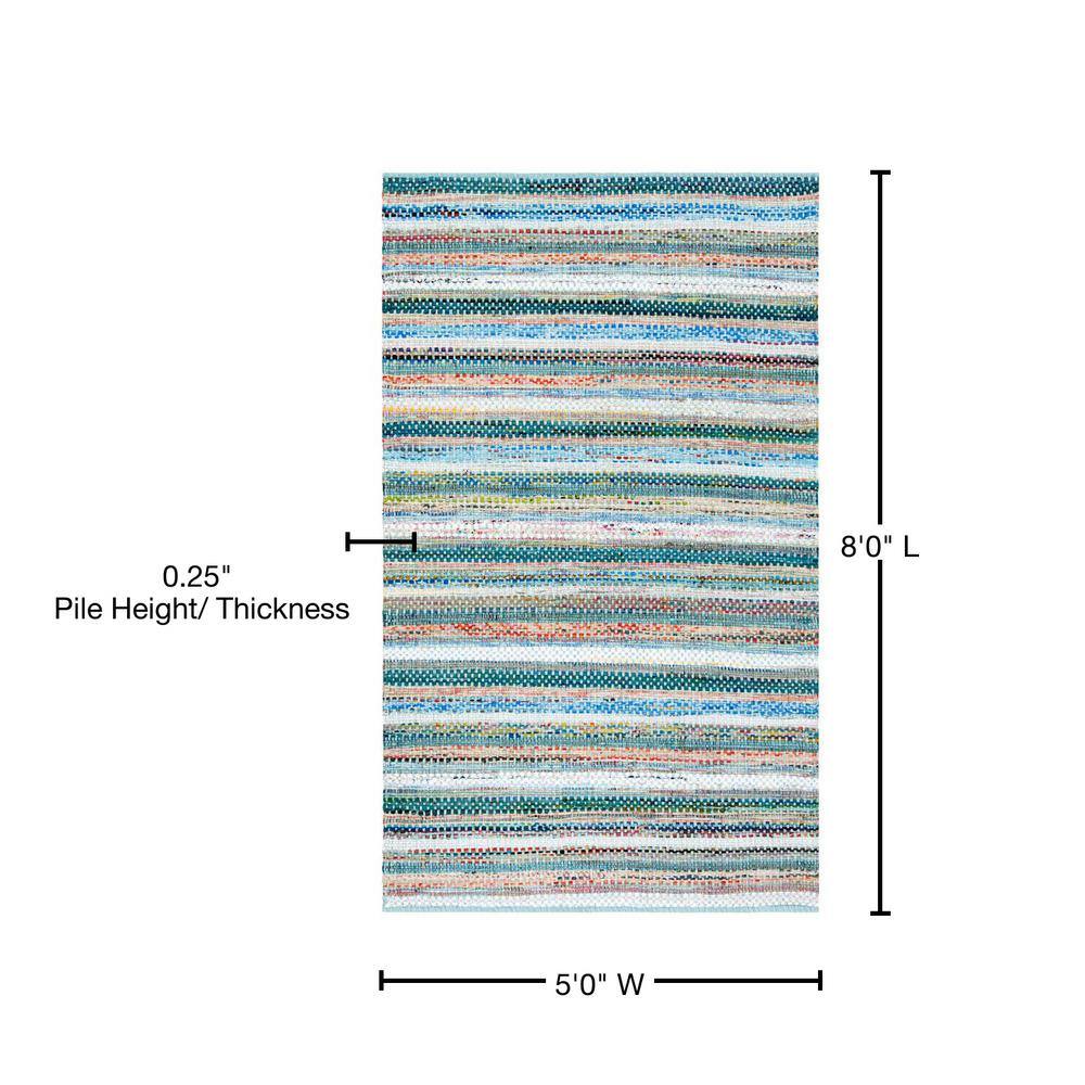 Coastal Breeze Aqua Stripe Hand-Woven Cotton 5' x 8' Area Rug