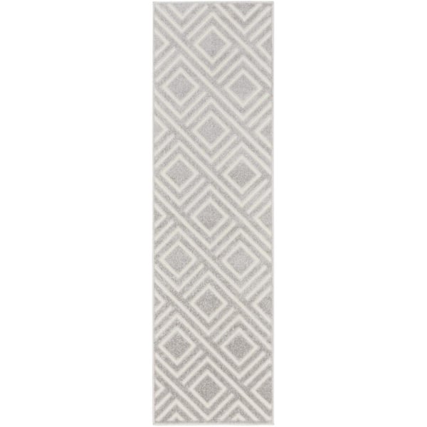 Nourison Casual Light Grey 2 ft. x 6 ft. Checker Contemporary Runner Area Rug