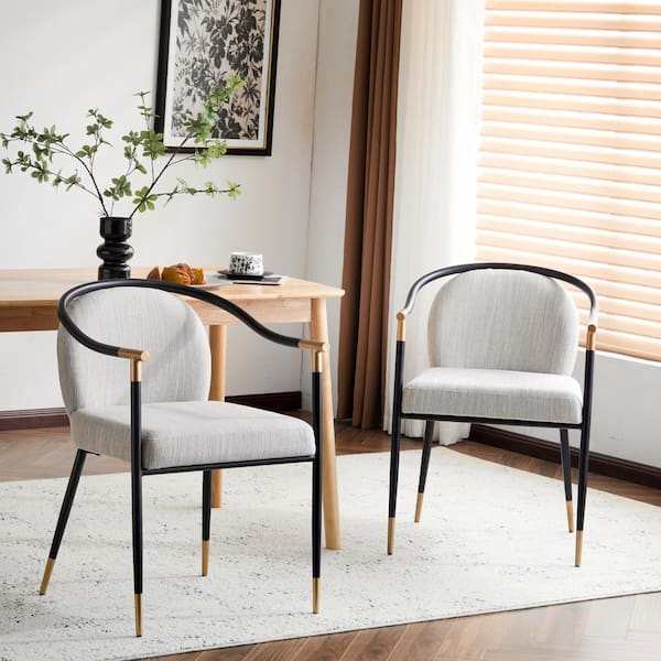 CHRISTOPHER KNIGHT HOME Olors Modern Upholstered Cushioned Dining Chair with King Louis Back, Gold Colored Accents, Metal Frame, Beige and Black