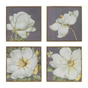 Anky Framed Art Print 19.7 in. x 19.7 in. Set of 4 White and Gold Botanical Wall Art Prints