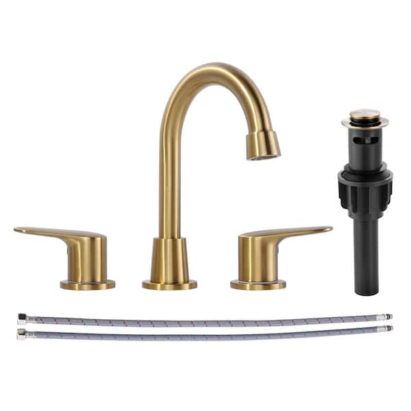 8 in. Widespread Double Handle Bathroom Faucet with Drain Kit Included in Gold
